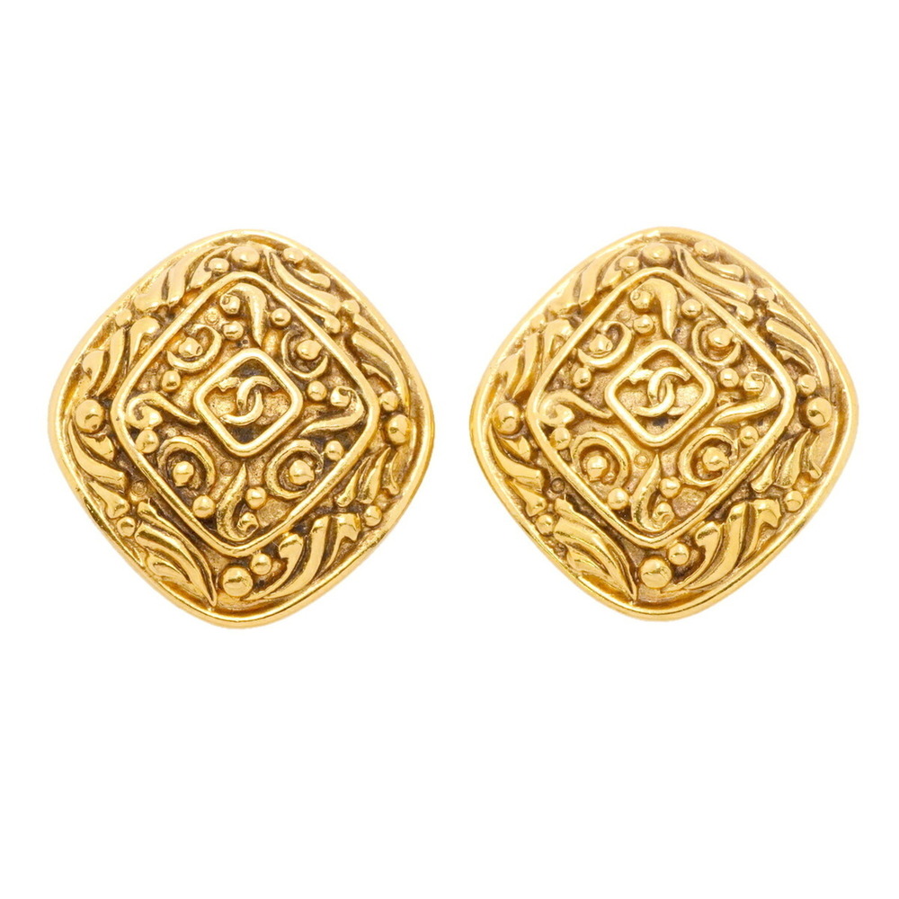 CHANEL Gold Diamond Logo Earrings
